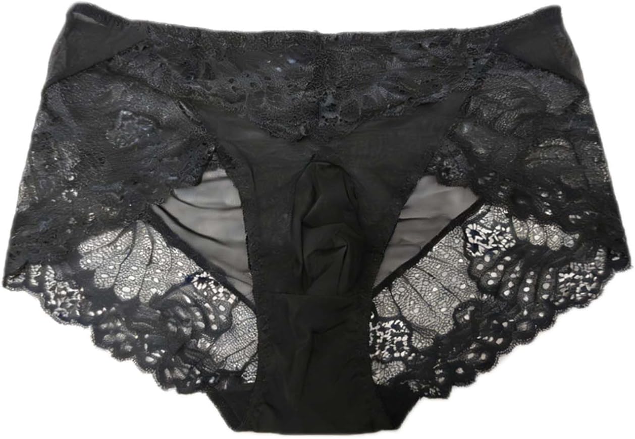 Men's Sexy Femboy Panties Low Rise Lace See Through Sissy Lingerie Breathable Pouch Underwear for Men
