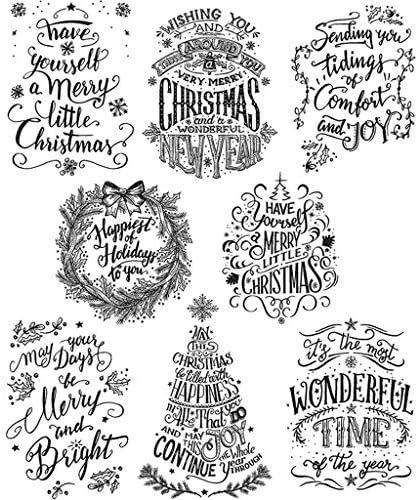 Greetings Silicone Clear Seal Merry Christmas Rubber Stamps Happy Birthday Happy New Year Christmas Clear Stamps for Christmas Crafts Scrapbooking Album Paper Card Making Stamps Decoration