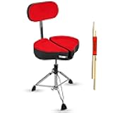5 CORE Drum Throne 5 Inch Padded Velvet Top Split Spine Support Seat 441Lb Capacity Chair w Backrest for Adults and Kids Red - DS GT RED-VEL BKREST