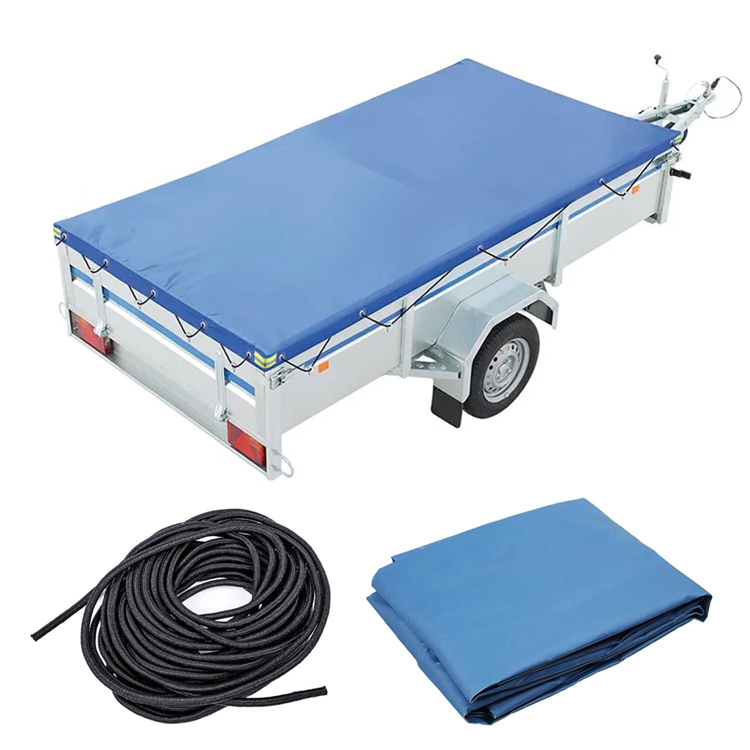Bâche De Remorque 214x122cm - PVC 600D Renforcé, étanche Avec Corde Et Bandes Réfléchissantes