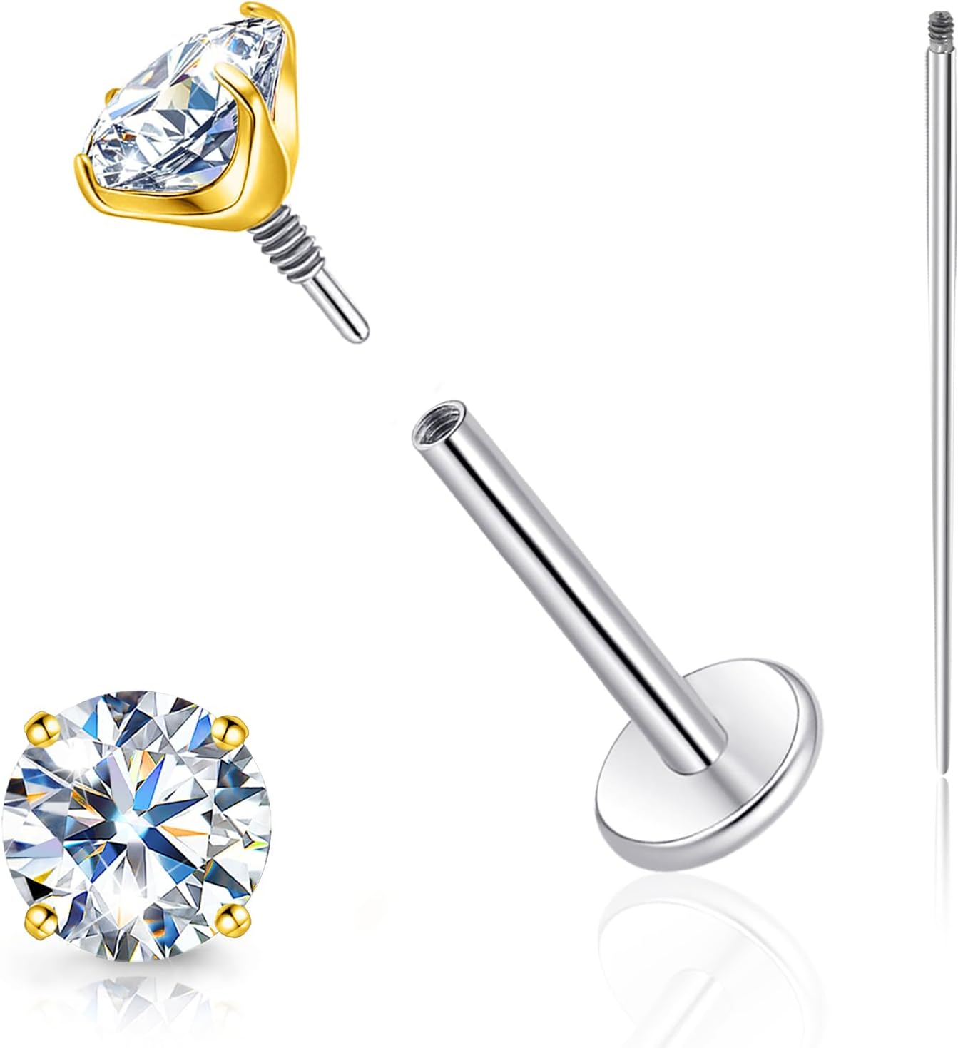 Limerencia Moissanite Internal Thread 18G Titanium Earrings, Hypoallergenic F136 Titanium Flat Back Piercing Studs, VVS1 Lab-created Moissanite Studs for Women Men Tragus Helix Cartilage Conch Labret