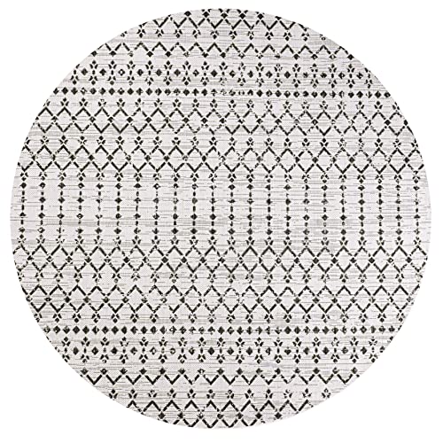 JONATHAN Y Moroccan Geometric Indoor Outdoor Round Area Rug 9 Ft Cream/Black, Ourika Textured Weave for Backyard, Patio, Porch, Easy-Cleaning, High Traffic, Pet-Friendly, Non-Shedding (SMB108I-9R) by JONATHAN Y - Image 8