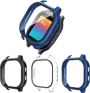 Snyeest [3 Pack] Case Compatible with Gabb Watch Screen Protector for Kids, Hard PC Overall Protective Case Bumper Tempered Glass Cover Accessories Compatible for Gabb Watch 2/1,Black+Clear+Blue