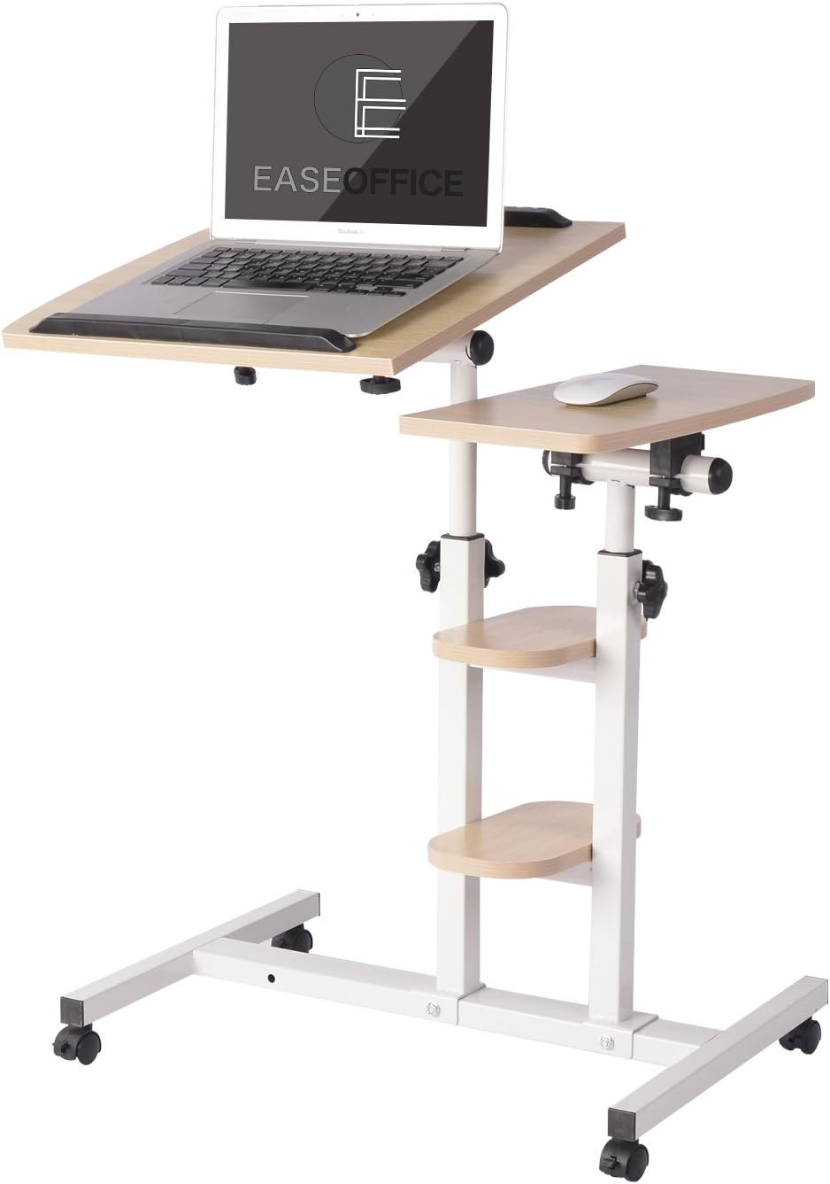 EaseOffice Angle&Height Adjustable Mobile Laptop Desk Cart Office Desk Overbed Hospital Table Stand, Natural