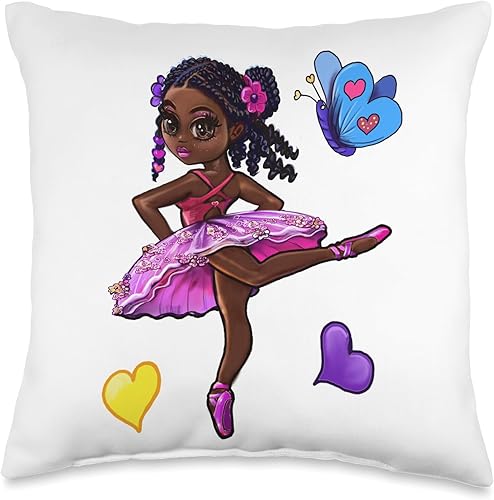 African American Ballerina Melanin Girls Love Dance Ballet Throw Pillow, 16x16, Multicolor