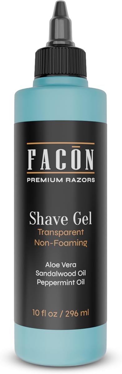 Facón Gel de afeitar transparente para hombres con aloe vera, mentol refrescante, aroma a aceite de menta y sándalo, gel de afeitar transparente sin espuma, gel de afeitar para peluquero para evitar golpes de afeitar, 10 fl oz
