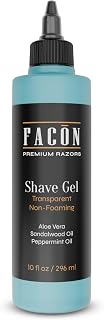 Facón Transparent Shaving Gel for Men: Clear Non-Foaming with Aloe Vera, Cooling Menthol, Peppermint & Sandalwood – Prevents Razor Bumps, Straight Razor Ready, 10oz
