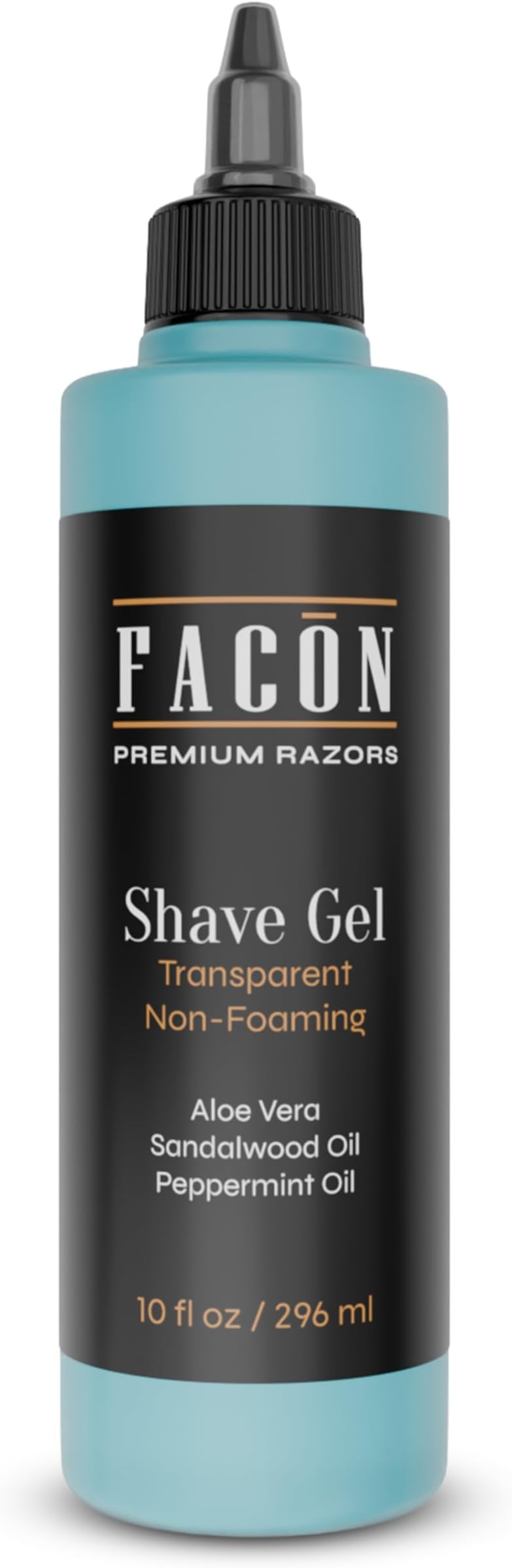 Facón Transparent Shaving Gel for Men w/Aloe Vera, Cooling Menthol, Peppermint & Sandalwood Oil Scent – Clear Non Foaming Straight Razor Shave Gel, Barber Shaving Gel to Prevent Razor Bumps, 10 fl oz