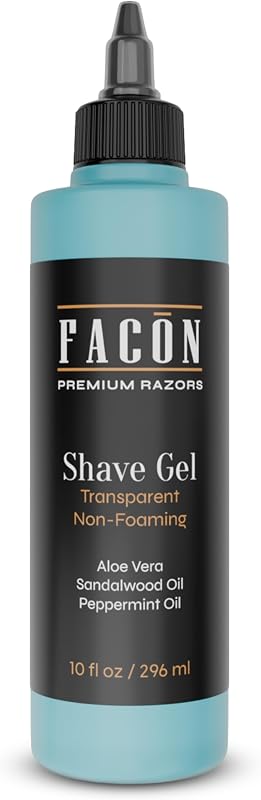 Facón Gel de afeitar transparente para hombres con aloe vera, mentol refrescante, aroma a aceite de menta y sándalo, gel de afeitar transparente sin espuma, gel de afeitar para peluquero para evitar golpes de afeitar, 10 fl oz
