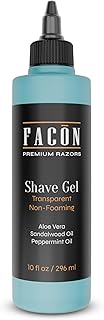 Facón Transparent Shaving Gel for Men w/Aloe Vera, Cooling Menthol, Peppermint & Sandalwood Oil Scent – Clear Non Foaming Straight Razor Shave Gel, Barber Shaving Gel to Prevent Razor Bumps, 10 fl oz
