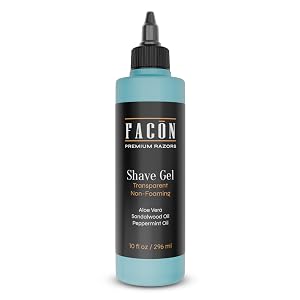 Fac n Transparent Shaving Gel for Men w Aloe Vera Cooling Menthol Peppermint Sandalwood Oil Scent Clear Non