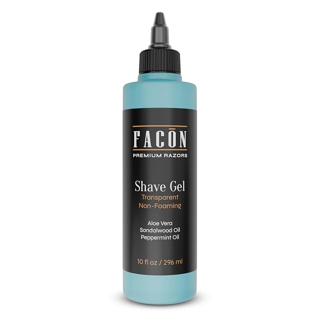 Fac n Transparent Shaving Gel for Men w Aloe Vera Cooling Menthol Peppermint Sandalwood Oil Scent Clear Non