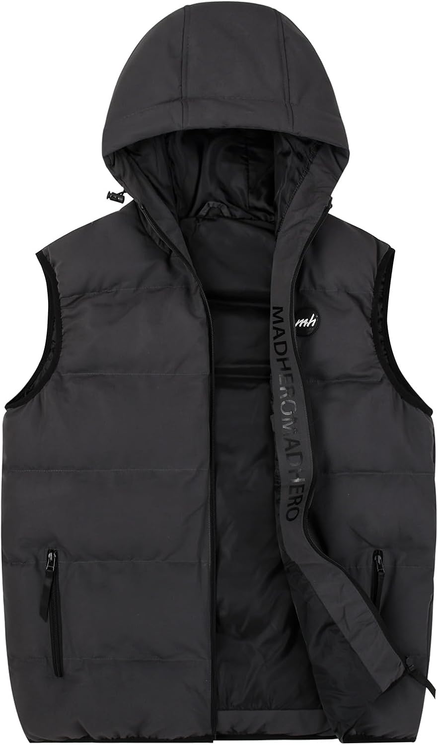 Grey Mens Lightweight Puffer Vest with Hood Sleeveless Winter Jacket Water-Resistant Down Alternative M