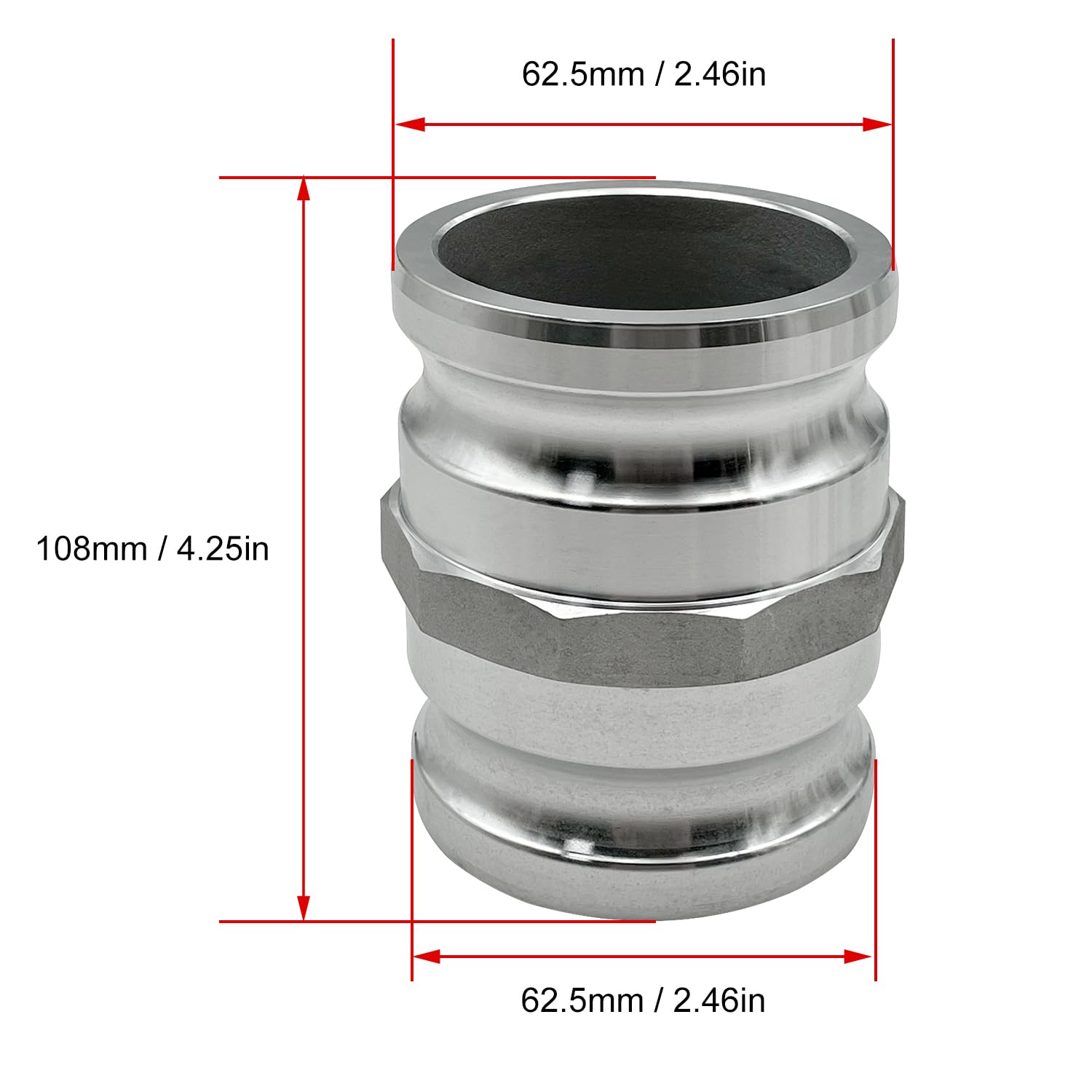 Aluminum Type AA Cam and Groove Spool Adapter, 2" Male Camlock x 2" Male Camlock