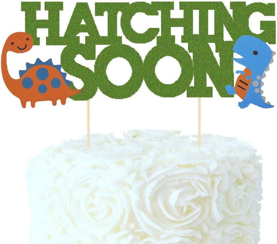 Hatching Soon Cake Topper,Dinosaur Baby Shower Cake Topper,Dinosaur Baby Shower Boy Party Supplies Decorations