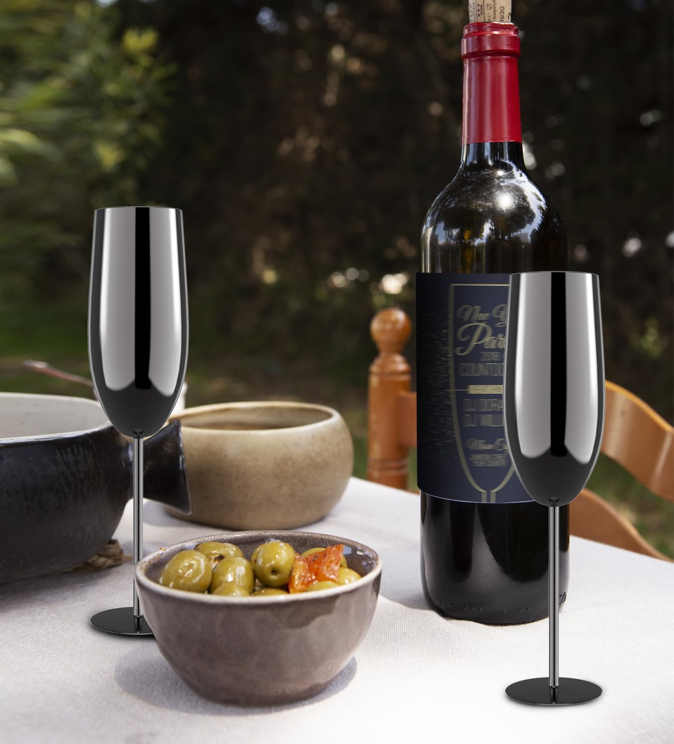 Champagne Glasses Set of 2,8oz Stemmed Stainless Steel Unbreakable Champagne Flutes, Vintage Goblet Metal Wine Glasses for Drinking Toasting Anniversary Wedding Christmas,Black - Image 6