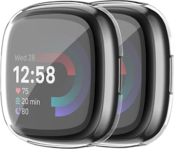 Tobfit for Fitbit Sense 2 / Fitbit Versa 4 Screen Protector Case, Soft Plated TPU Full Around Sensitive Touch Protective Cover for Fitbit Sense 2 / Fitbit Versa 4 Accessories, Transparent +Transparent