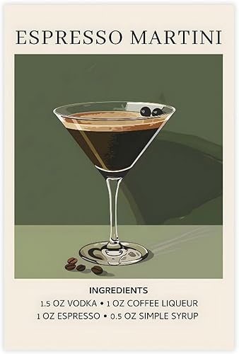 Póster de cóctel ESPRESSO MARTINI Retro Bar Cart Decor and Accessories Funky Drink Canvas Art Wall Art para dormitorio moderno, sala de estar,