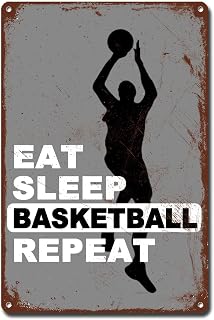Metal Sign Tin Sign Vintage Wall Art Eat Sleep Basketball Repeat Sport Wall Art Ball Lover Sign Toilet Decor Tin Sign for Gift 8x12inches