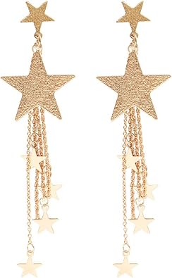 coadipress 18k Gold Star Long Tassel Dangle Earrings for Women Dainty Shooting Star Earrings Meteor Lucky Star Pearl Drop Earrings Jewelry