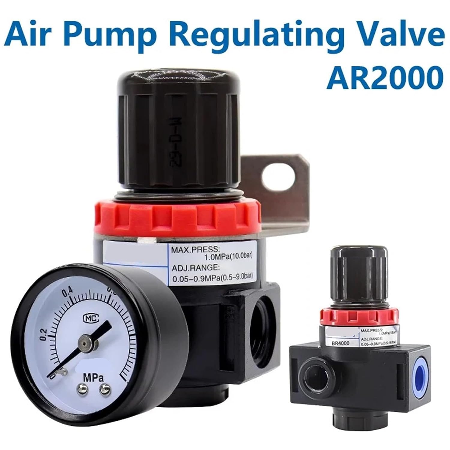 AR2000 1/4" G Thread 4MM 6MM 8MM 10MM 12MM Pneumatic Air Compressor Pressure Regulator Reduction Valve Connector Fittings(AR2000,5 Pcs)