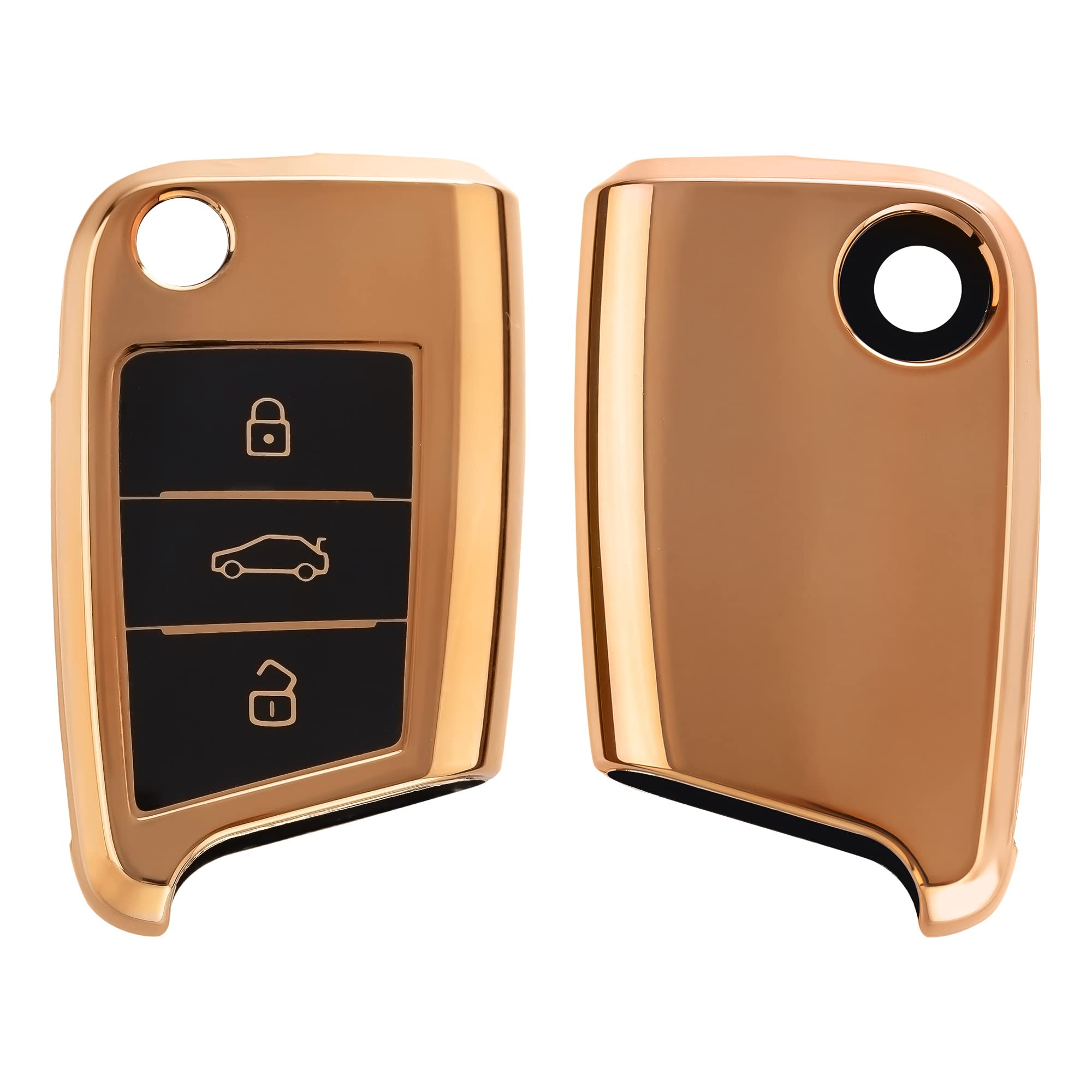 kwmobile Carcasa para Mando Compatible con VW Golf 7 MK7 Llave de Coche de 3 Botones - Funda para Llaves de Coche con Botones de TPU - Rosa Oro Mate/Negro — view 10