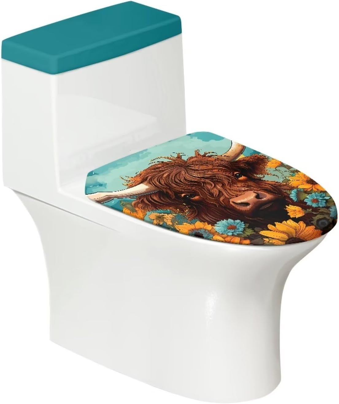 Epaihaiy Sunflower Highland Cow Toilet Lid Cover and Toilet Tank Lid Cover Bathroom Toilet Seat Covers Machine Washable Stretch Polyester Toilet Covers