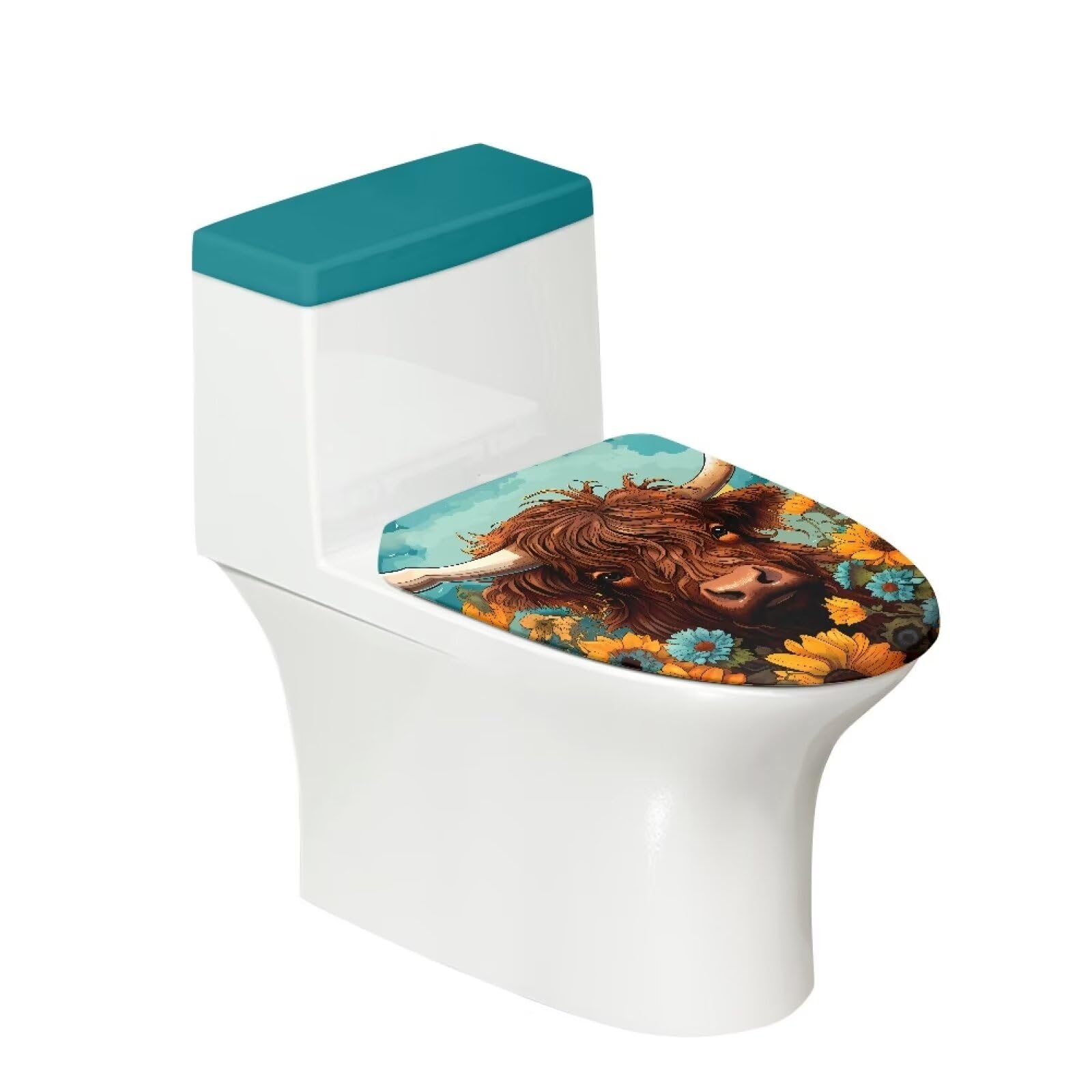 Epaihaiy Sunflower Highland Cow Toilet Lid Cover and Toilet Tank Lid Cover Bathroom Toilet Seat Covers Machine Washable Stretch Polyester Toilet Covers