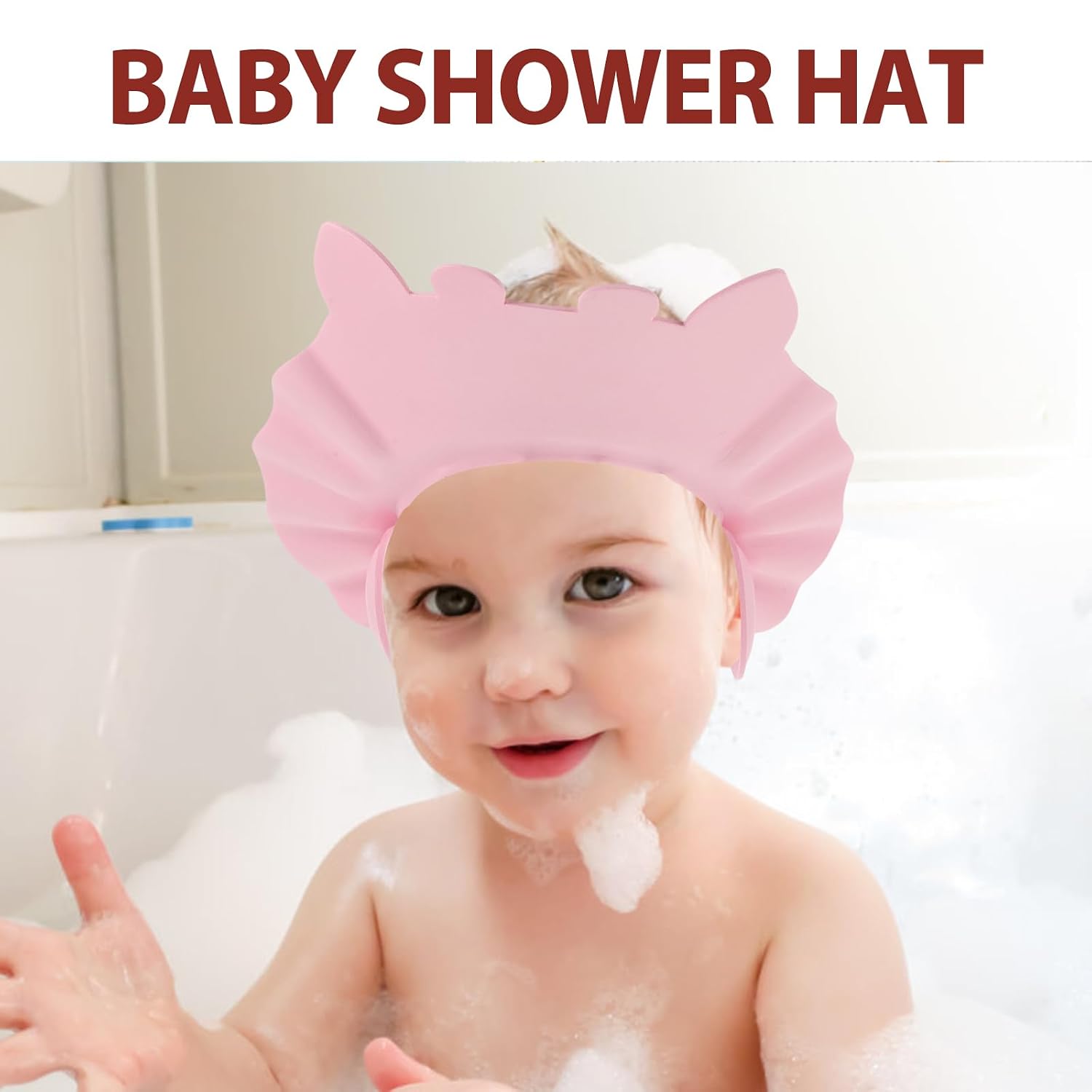 Baby Shower Cap for Washing Hair - Adjustable Hippo Toddler Shampoo Hat with Ear Flaps, Waterproof Kids Bath Visor Shield to Keep Water Out of Eyes, Infant Essentials