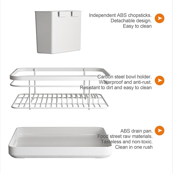Kitchen Dish Rack | Cutlery Drainer with Utensil Holder,Dish Organizer, Drying Dish Rack with Drip Tray for Bowls and Plates