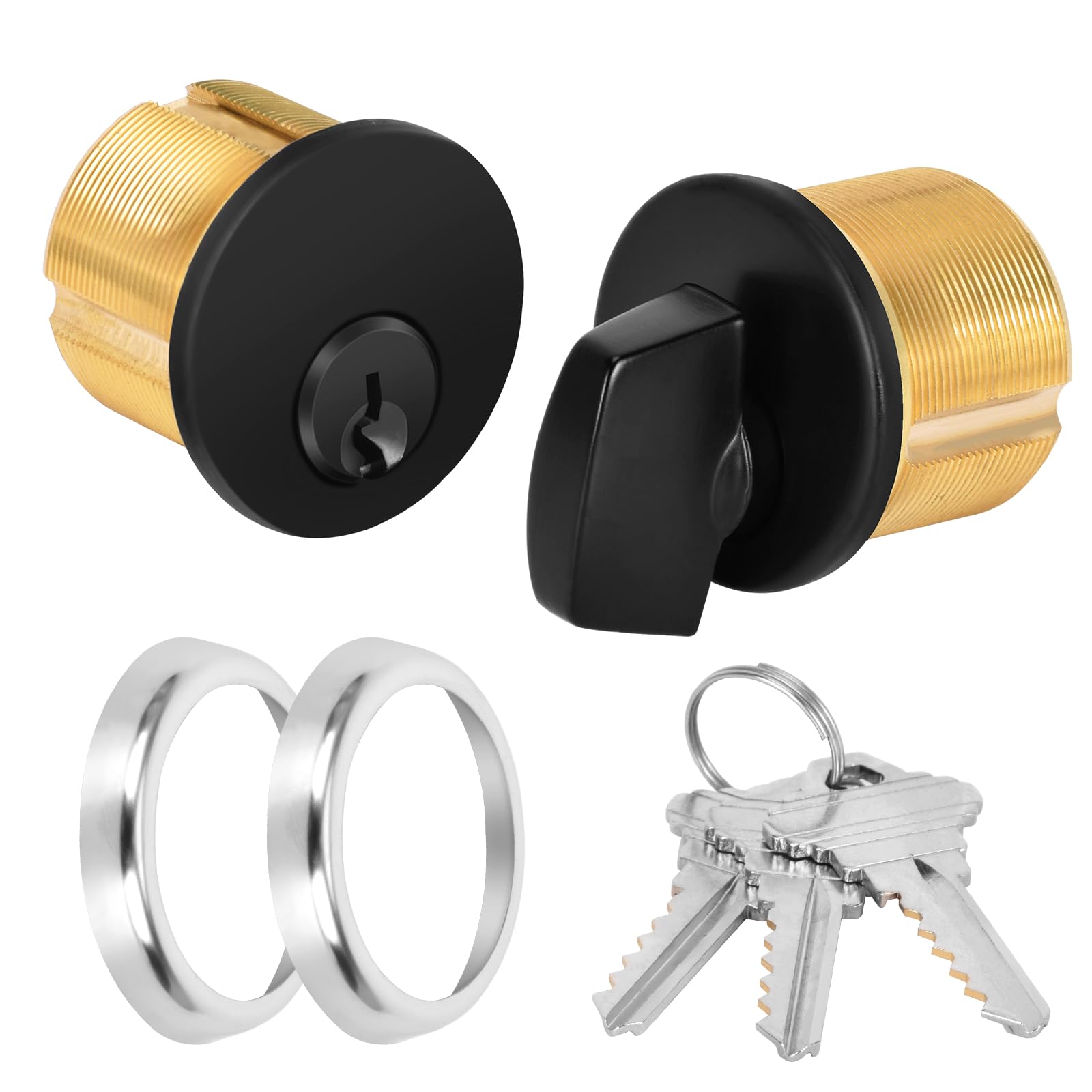 Brass Mortise Lock Cylinder with Thumbturn for Standard Commercial Storefront Door Lock Replacements with 3 Keys, Adams Rite Style Cam