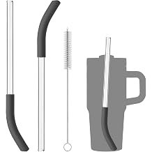 2 Pack Replacement Glass Straw for Ninja BlendBOSS Personal Smoothie Blender Tumbler, Reusable Straws with Cleaning Brush Compatible with Ninja BlendBOSS Travel Tumbler