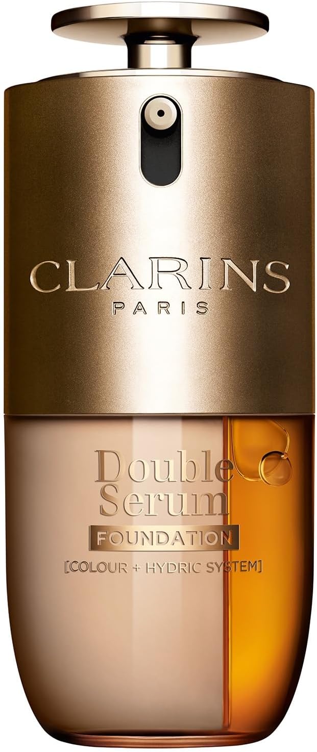 Clarins Double Serum Foundation 30ml | Hybrid Serum Foundation | Luminous Satin Finish | Medium-to-Full Customisable Coverage | Hydrates, Boosts Collagen Production and Reduces Signs of Ageing