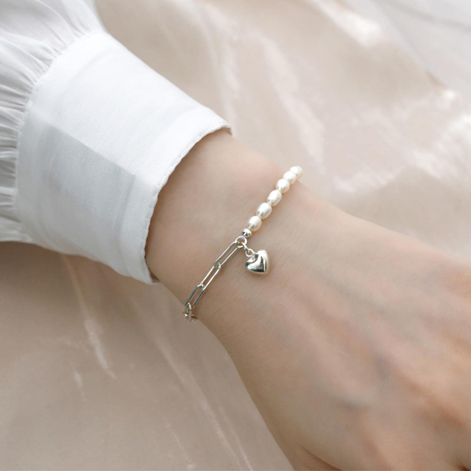 LOKILOKI Pulsera De Costura De Plata De Ley 925 con Perlas Naturales De Agua Dulce para Mujer