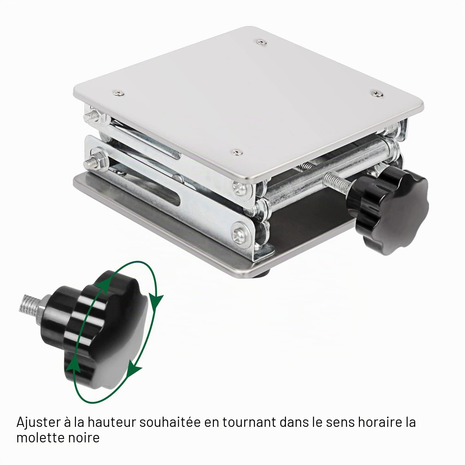 FunChem Cric ciseau de laboratoire, 150 x 150 mm, support pliant de laboratoire, hauteur réglable de 75 mm à 260 mm, charge maximale 10 kg