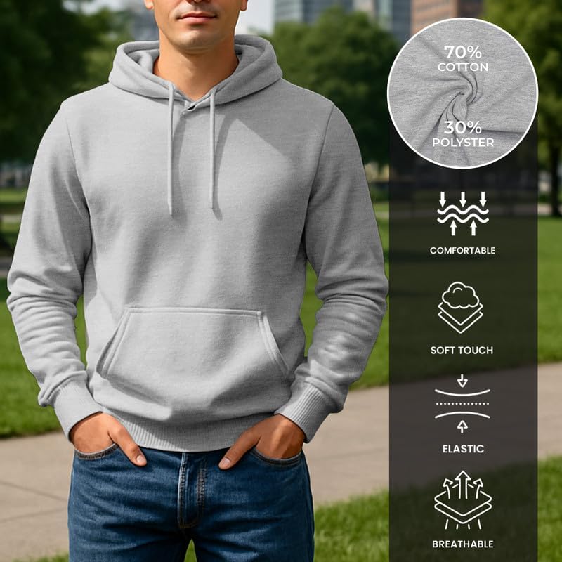 Men's Fleece Hoodie - Ultra Soft and Comfortable Hoodie - Heavy Weight Pullover Hoodies with Kangaroo Pocket - Image 4