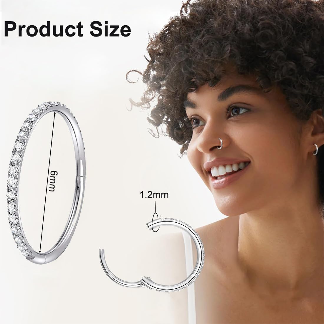 Set 18 Piercing Per Naso In Acciaio Chirurgico - Cerchi E Borchie Con CZ, 18G/20G Per Uomo E Donna - Foto 5