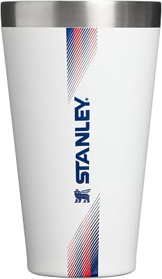 STANLEY Adventure Stacking Beer Pint Glass, 16 oz, Team White Dark Blue | Insulated Stainless Steel Tumbler | Stackable Dr...