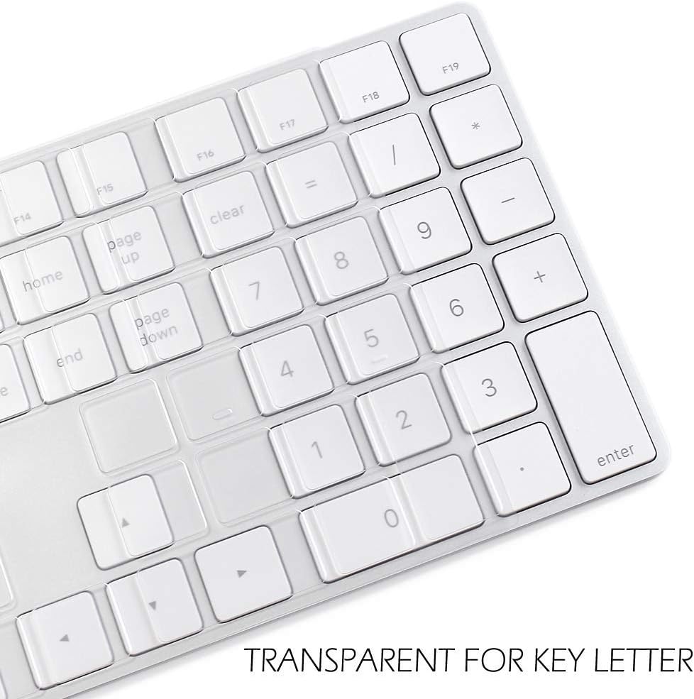 ProElife Keyboard Cover Skin for 2018-2017 Apple Magic Keyboard with Numeric Keypad A1843 US Enter MQ052LL/A Wireless Bluetooth Keyboard Ultra Thin Full Size TPU Protector, 0.13 mm, Transparent Clear