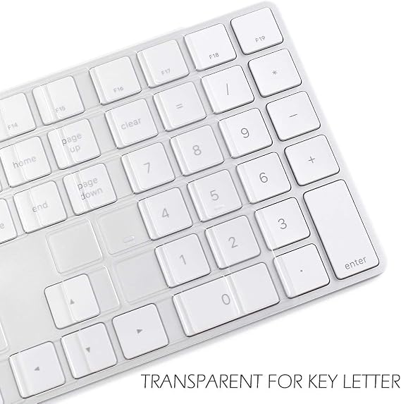 ProElife Ultra Thin Keyboard Cover Skin for Apple Magic Keyboard with Numeric Keypad A1843 US Layout (الطراز: MQ052LL / A Wireless Bluetooth Keyboard) TPU Protector ، 0.13 مم (شفاف شفاف)
