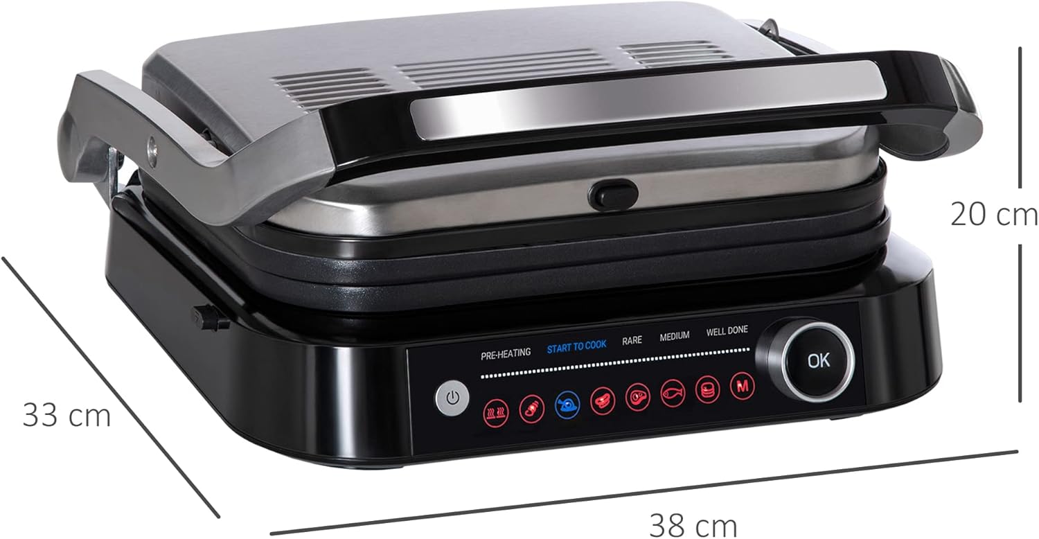 HOMCOM Piastra Elettrica 2100W Apribile a 180°, 8 Programmi di Cottura, Bistecchiera Elettrica con Piastre Antiaderenti e Rimovibili HOMCOM Piastra Elettrica 2100W Apribile a 180°, 8 Programmi di Cottura, Bistecchiera Elettrica con Piastre Antiaderenti e Rimovibili