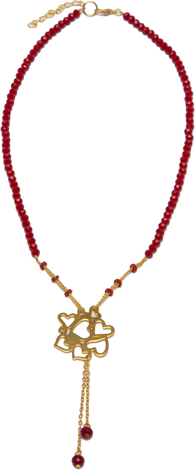 Jewelry Boho Beads Necklace - Hearts - 18K Plated Gold