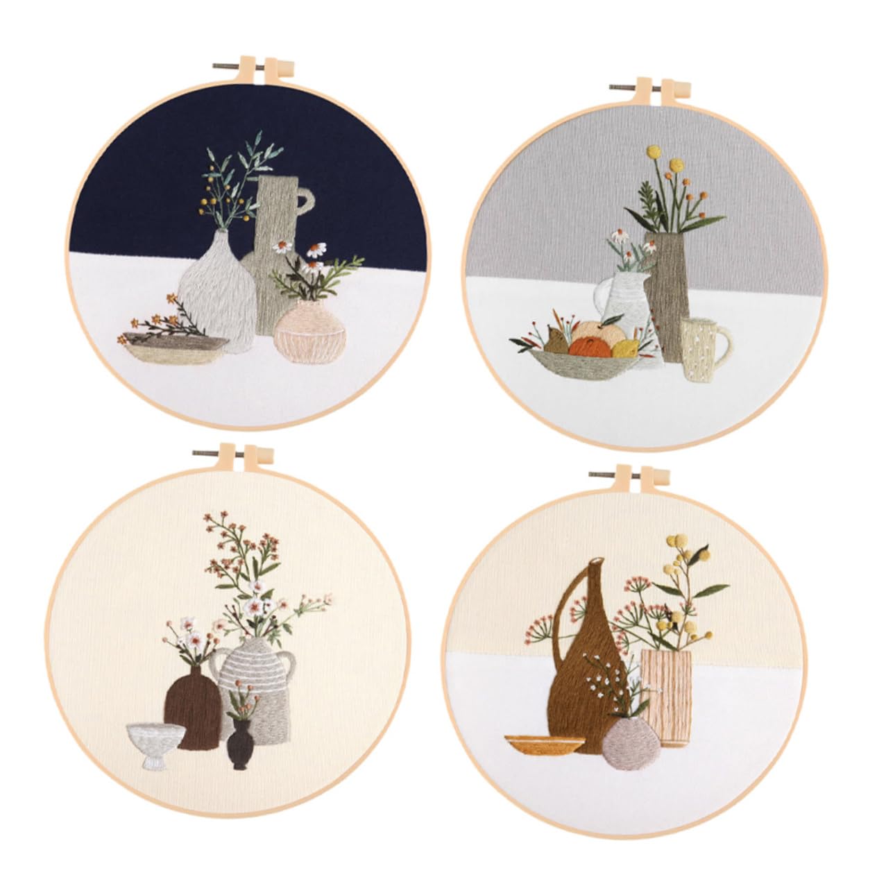 KONTONTY 4 Sets de Kits de Bordado DIY Hilo de Poliéster para Manualidades en Casa