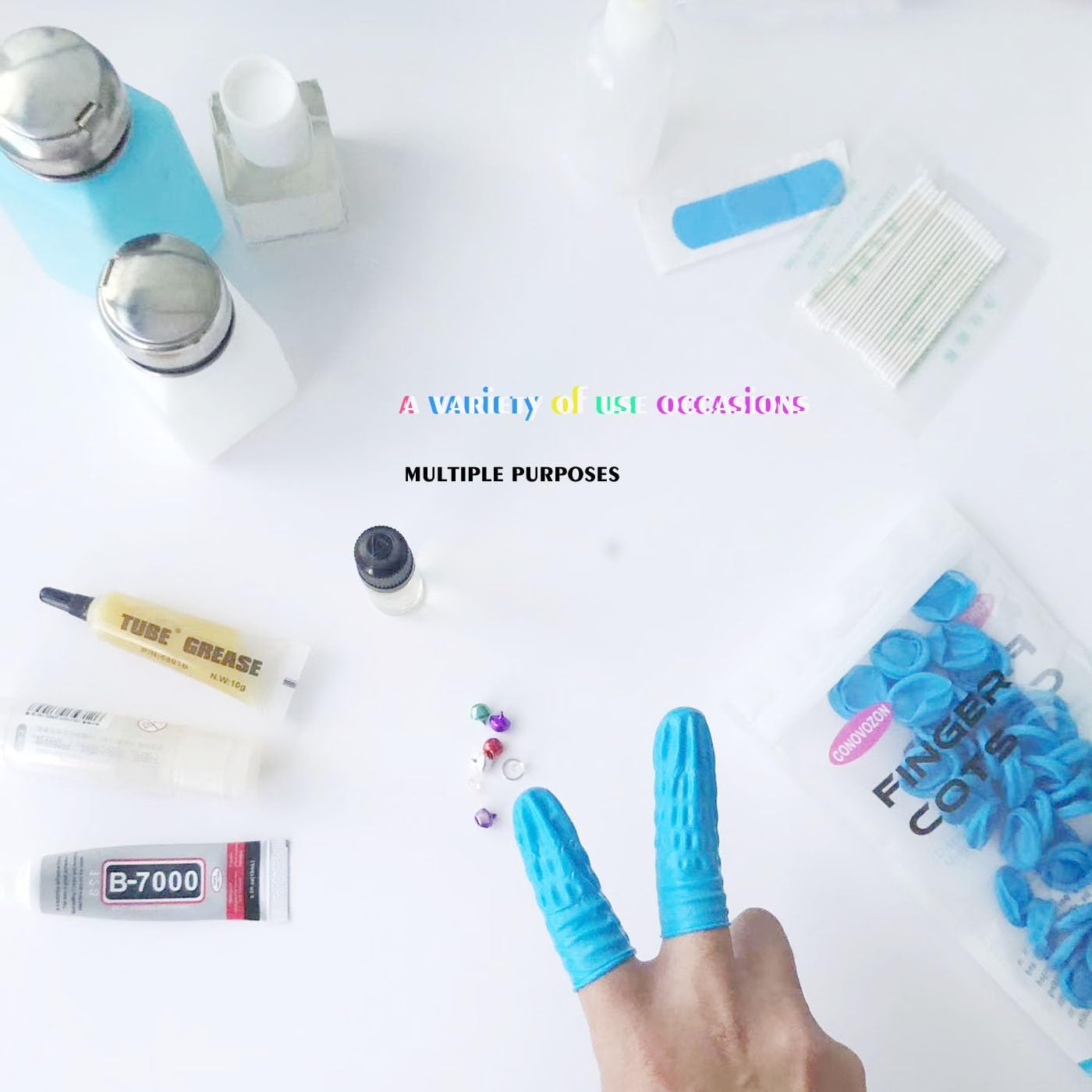 Medium Disposable Nitrile Finger Cots, Anti-Static Non-allergenic Finger Protectors,Suitable for Beauty, Cleaning, Massage,Electronic Repair 100 pcs (Blue)