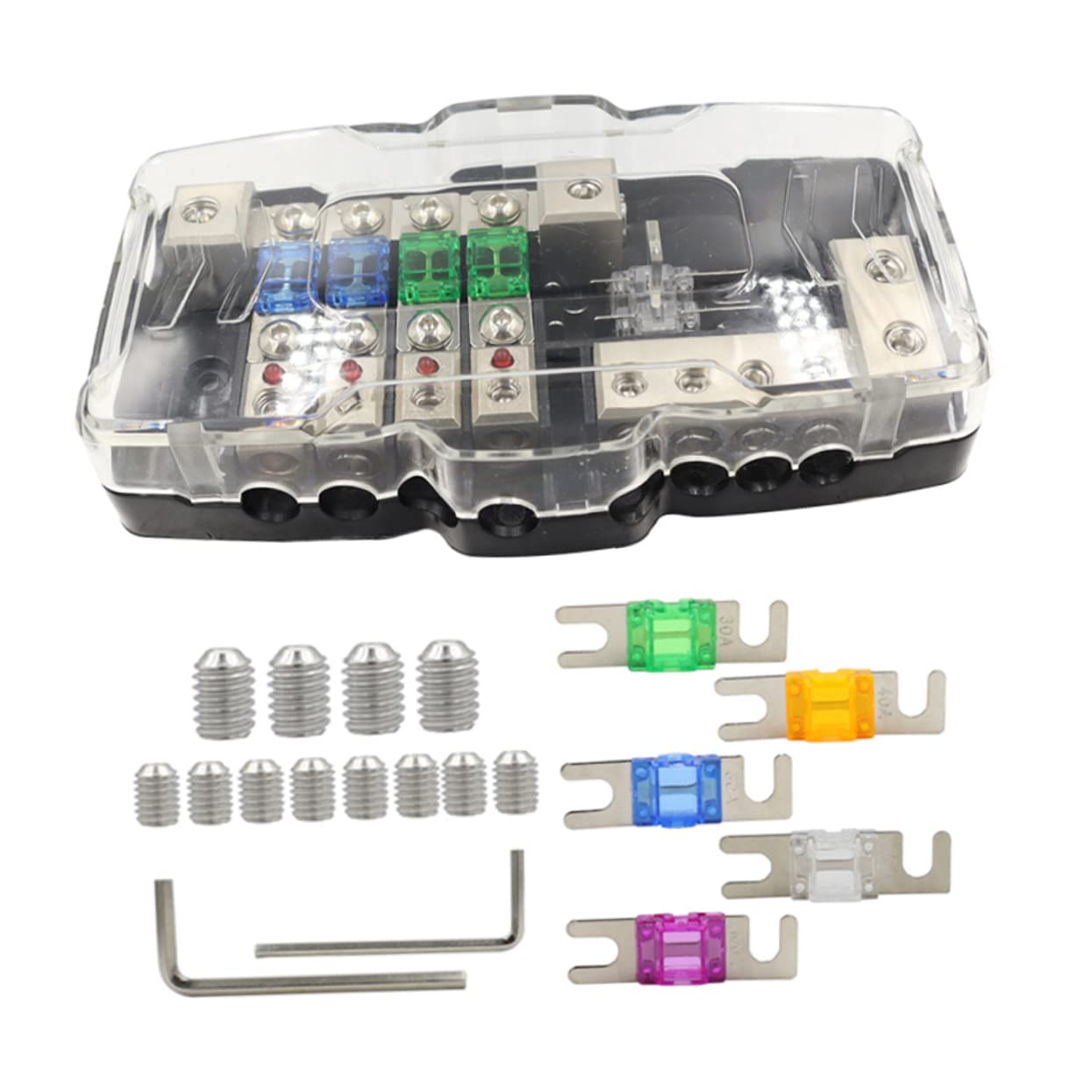 Multifunctional Fuse Block LED Light Fuse Box 30A/60A 2 Spare 80A for Automotive and Marine Applications
