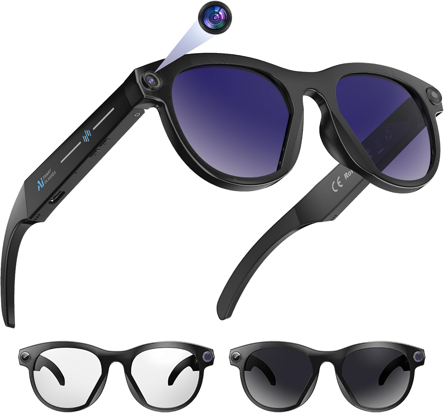 M88-S Smart AI Glasses, Real-Time Translation, 8MP HD Camera, Open-Ear Audio, AI Voice Assistant, Object Recognition, Bluetooth 5.4 — Clear Lenses, Wearable Technology