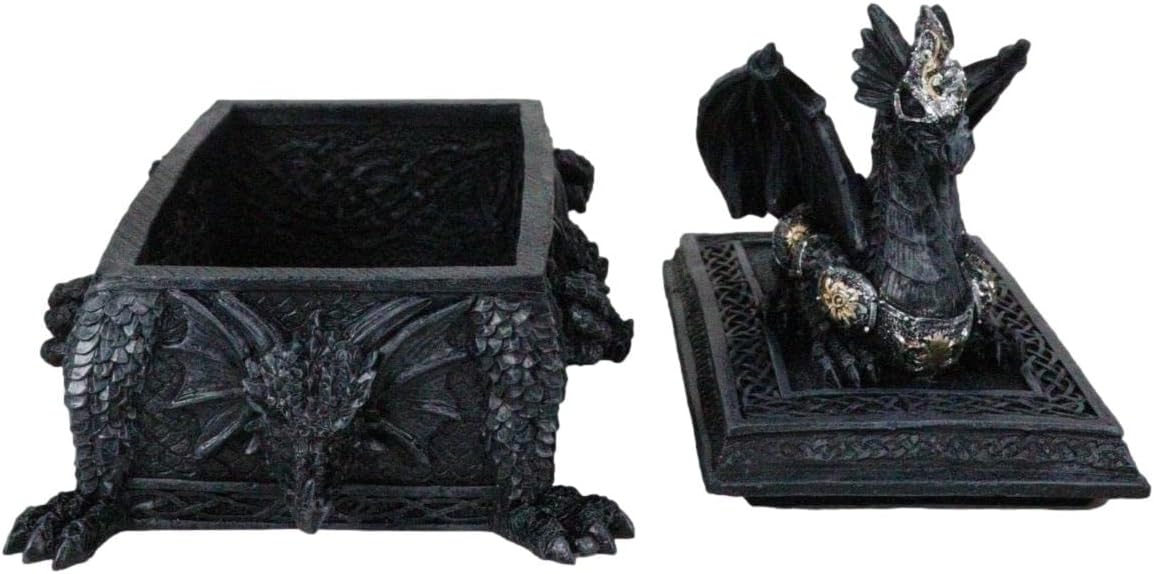 Ebros Gift Celtic Knotwork Alchemy Gothic Armored Dragon Guarding Saint George Tomb Decorative Box 7" Long Mythical Fantasy Dragon Trinket Jewelry Stash Box Figurine
