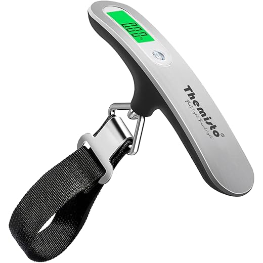 Themisto TH-WS09 Digital Travel Luggage Scale, 50kg Capacity, Tare & Hold Functions, Silver