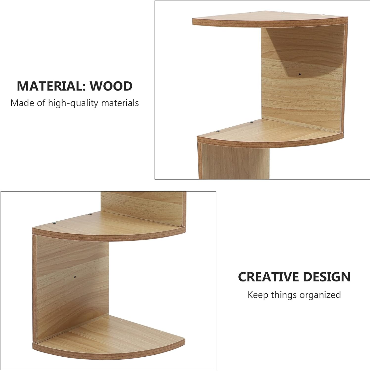 Wooden Wall-Mounted Rack 5-Tier Home Storage Shelf Light Walnut Floating Shelf Corner Design Decorative Holder for Living Room Kitchen Bathroom