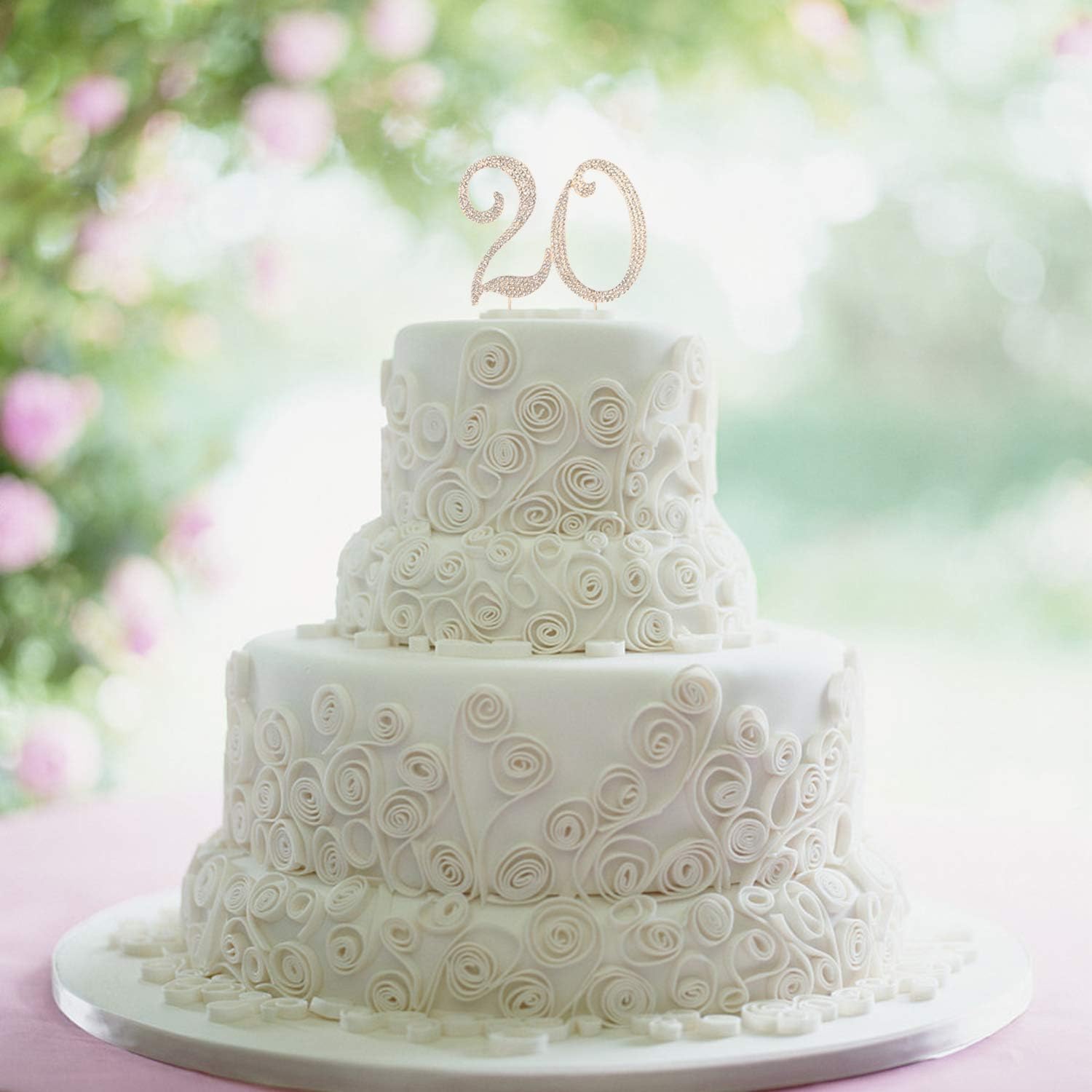 20 Years Birthday Cake Topper - New Best Crystal Rhinestone 20th Wedding Anniversary Or 20 Years Old Cake Topper Party Decoration Gold